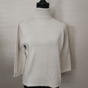 Orvis Cream Cashmere/Cotton Turtle Neck Knit Pullover
